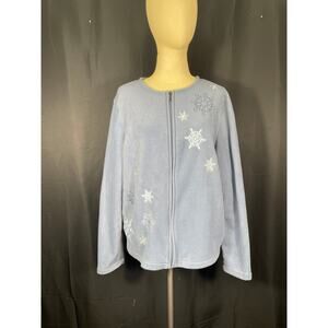Croft & Barrow Fleece Periwinkle Blue Snowflake Jacket, Winter Holiday Cardigan